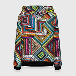 Толстовка-худи женская Этнический орнамент вышивка, цвет: 3D-черный