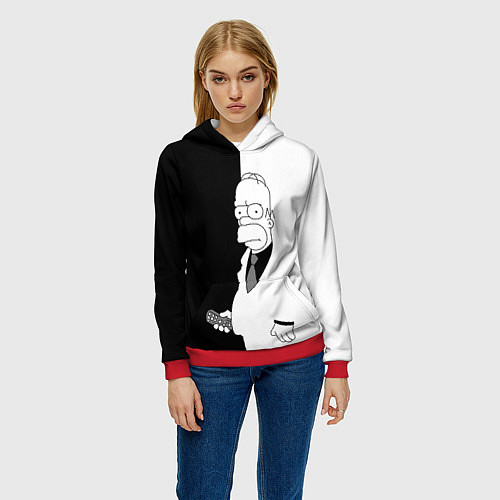 Женская толстовка Гомер Симпсон - в смокинге - black and white / 3D-Красный – фото 3