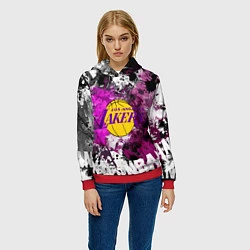 Толстовка-худи женская Лос-Анджелес Лейкерс, Los Angeles Lakers, цвет: 3D-красный — фото 2