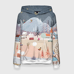 Толстовка-худи женская Новогодние каникулы, цвет: 3D-белый