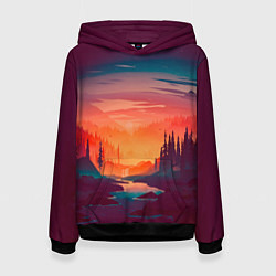 Толстовка-худи женская Minimal forest sunset, цвет: 3D-черный