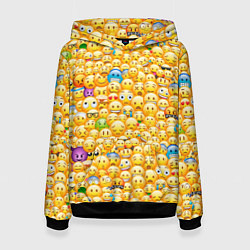 Толстовка-худи женская Смайлики Emoji, цвет: 3D-черный