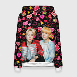 Толстовка-худи женская BTS: Юнмины Чимин и Юнги, цвет: 3D-белый