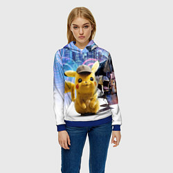 Толстовка-худи женская Детектив Пикачу, цвет: 3D-синий — фото 2