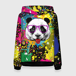 Толстовка-худи женская Панда хипстер в брызгах краски, цвет: 3D-черный