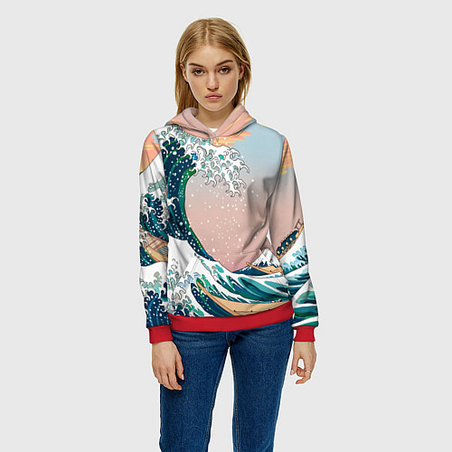 Женская толстовка Большая волна в канагаве / 3D-Красный – фото 3