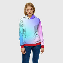 Толстовка-худи женская Небесно голубой градиентный, цвет: 3D-красный — фото 2