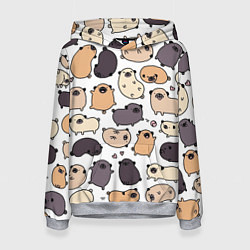 Толстовка-худи женская Милые мопсы, цвет: 3D-меланж