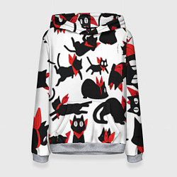 Толстовка-худи женская Черный котик, цвет: 3D-меланж