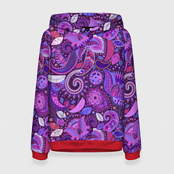 Толстовка-худи женская Фиолетовый этнический дудлинг, цвет: 3D-красный
