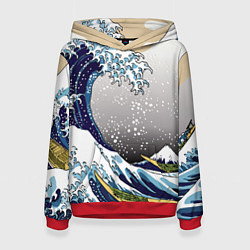 Толстовка-худи женская The great wave off kanagawa, цвет: 3D-красный