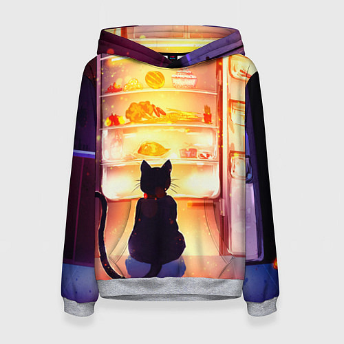 Женская толстовка Черный кот холодильник ночь / 3D-Меланж – фото 1
