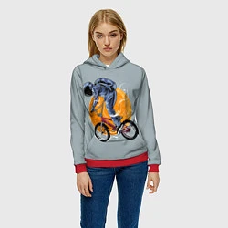 Толстовка-худи женская Космический велосипедист Z, цвет: 3D-красный — фото 2