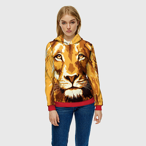 Женская толстовка Взгляд льва / 3D-Красный – фото 3