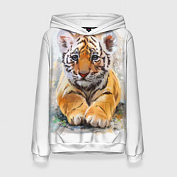 Толстовка-худи женская Tiger Art, цвет: 3D-белый
