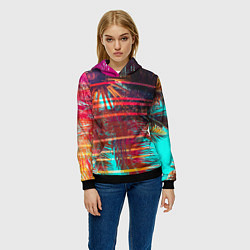 Толстовка-худи женская Palm glitch art, цвет: 3D-черный — фото 2