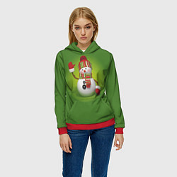 Толстовка-худи женская Снеговик green, цвет: 3D-красный — фото 2