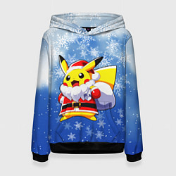 Толстовка-худи женская НОВОГОДНИЙ ПИКАЧУ, цвет: 3D-черный