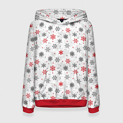 Толстовка-худи женская Снежинки, цвет: 3D-красный