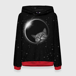 Толстовка-худи женская Кот в Космосе, цвет: 3D-красный