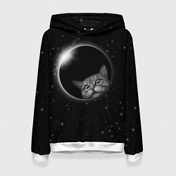 Толстовка-худи женская Кот в Космосе, цвет: 3D-белый