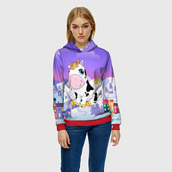 Толстовка-худи женская Милый бык, цвет: 3D-красный — фото 2