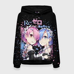 Толстовка-худи женская Re:Zero, Рам и Рем, цвет: 3D-черный