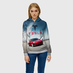 Толстовка-худи женская Tesla Model 3, цвет: 3D-меланж — фото 2