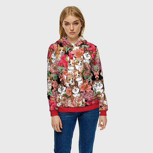 Женская толстовка Корги & Цветы / 3D-Красный – фото 3