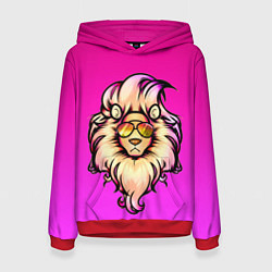 Толстовка-худи женская Модный лев в очках, цвет: 3D-красный