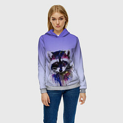 Толстовка-худи женская Енот акварелью потеки, цвет: 3D-меланж — фото 2