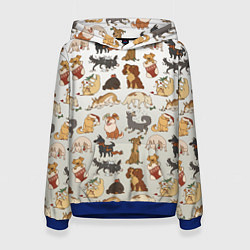 Толстовка-худи женская Узор песики собачки гав, цвет: 3D-синий