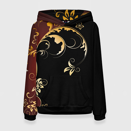 Женская толстовка Узор - Хохлома / 3D-Черный – фото 1