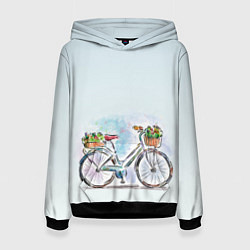 Толстовка-худи женская Акварельный велосипед, цвет: 3D-черный