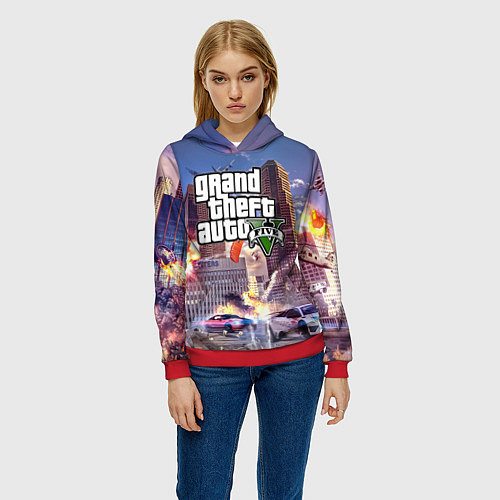 Женская толстовка ЭКШЕН Grand Theft Auto V / 3D-Красный – фото 3
