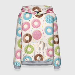 Толстовка-худи женская Пончики Donuts, цвет: 3D-меланж