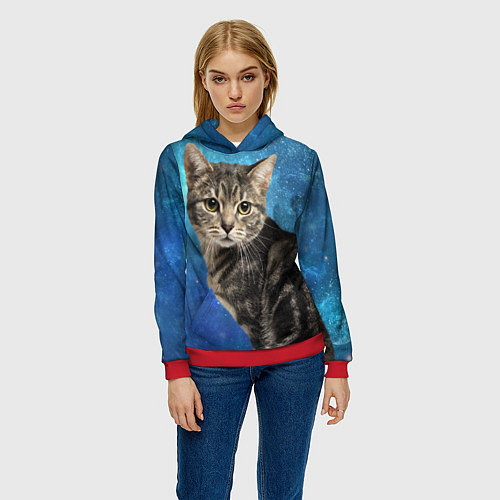 Женская толстовка Кот Космос / 3D-Красный – фото 3