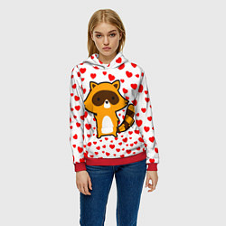 Толстовка-худи женская Енот в сердечках, цвет: 3D-красный — фото 2
