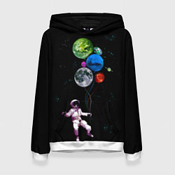 Толстовка-худи женская Космонавт Воздушные Планеты, цвет: 3D-белый