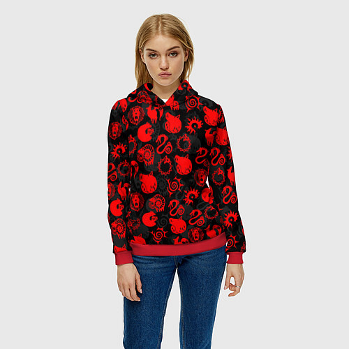 Женская толстовка СИМВОЛЫ ГРЕХОВ 7 DEADLY SINS / 3D-Красный – фото 3