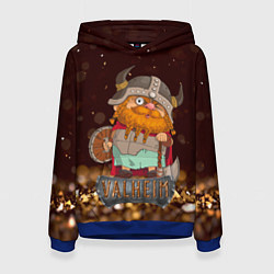 Толстовка-худи женская Valheim мультяшный викинг, цвет: 3D-синий