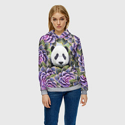 Толстовка-худи женская Панда среди цветов, цвет: 3D-меланж — фото 2