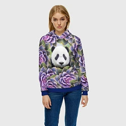 Толстовка-худи женская Панда среди цветов, цвет: 3D-синий — фото 2