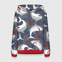 Толстовка-худи женская Акулы, цвет: 3D-красный