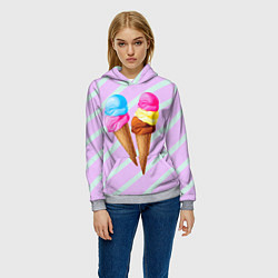 Толстовка-худи женская Мороженое графический фон, цвет: 3D-меланж — фото 2