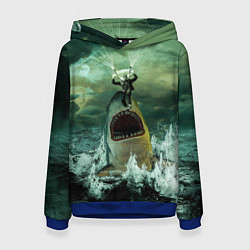 Толстовка-худи женская Shark Attack Акула атакует, цвет: 3D-синий