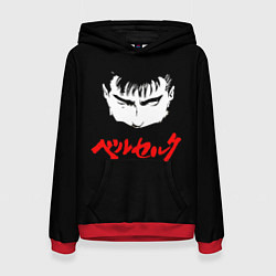 Толстовка-худи женская Берсерк красная надпись, цвет: 3D-красный