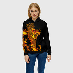Толстовка-худи женская Золотой китайский дракон, цвет: 3D-черный — фото 2