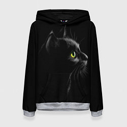 Толстовка-худи женская Черный кот, цвет: 3D-меланж