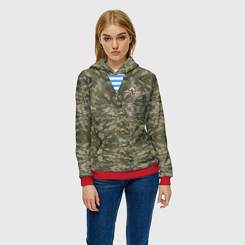 Женская толстовка Камуфляж ВДВ со значком / 3D-Красный – фото 3